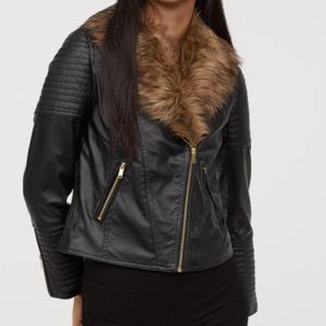 FAUX FUR BLACK LEATHER JACKET